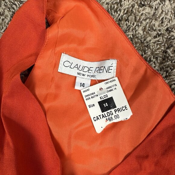 Vtg Claude Rene Orange Linen Side Button Sleeveless Dress Maxi Belt Sz 14 New - Picture 14 of 15
